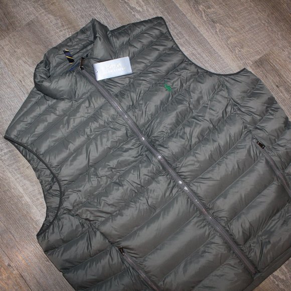 NWT POLO RALPH LAUREN MEN'S DOWN PACKABLE GRAY VEST L XXL - Picture 1 of 7